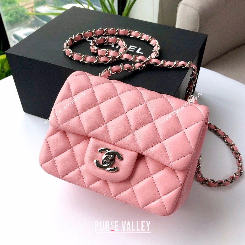 Chanel Lambskin Mini Square Classic Flap Bag A01115 Pink/Silver 2024 (YUND-24070217)