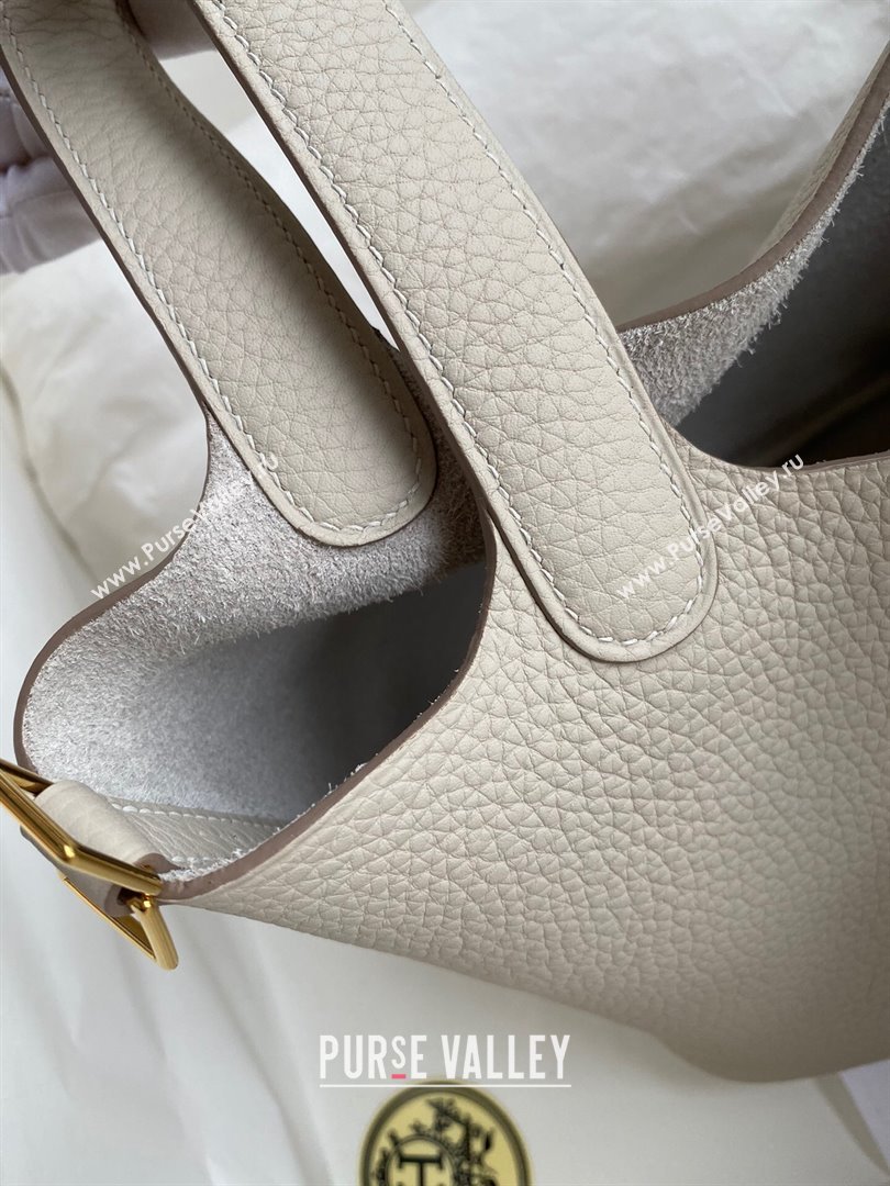 Hermes Picotin Lock Bag 18cm/22cm in Taurillon Clemence Leather Glacier White/Gold 2023 (Handmade) (M-23110711)