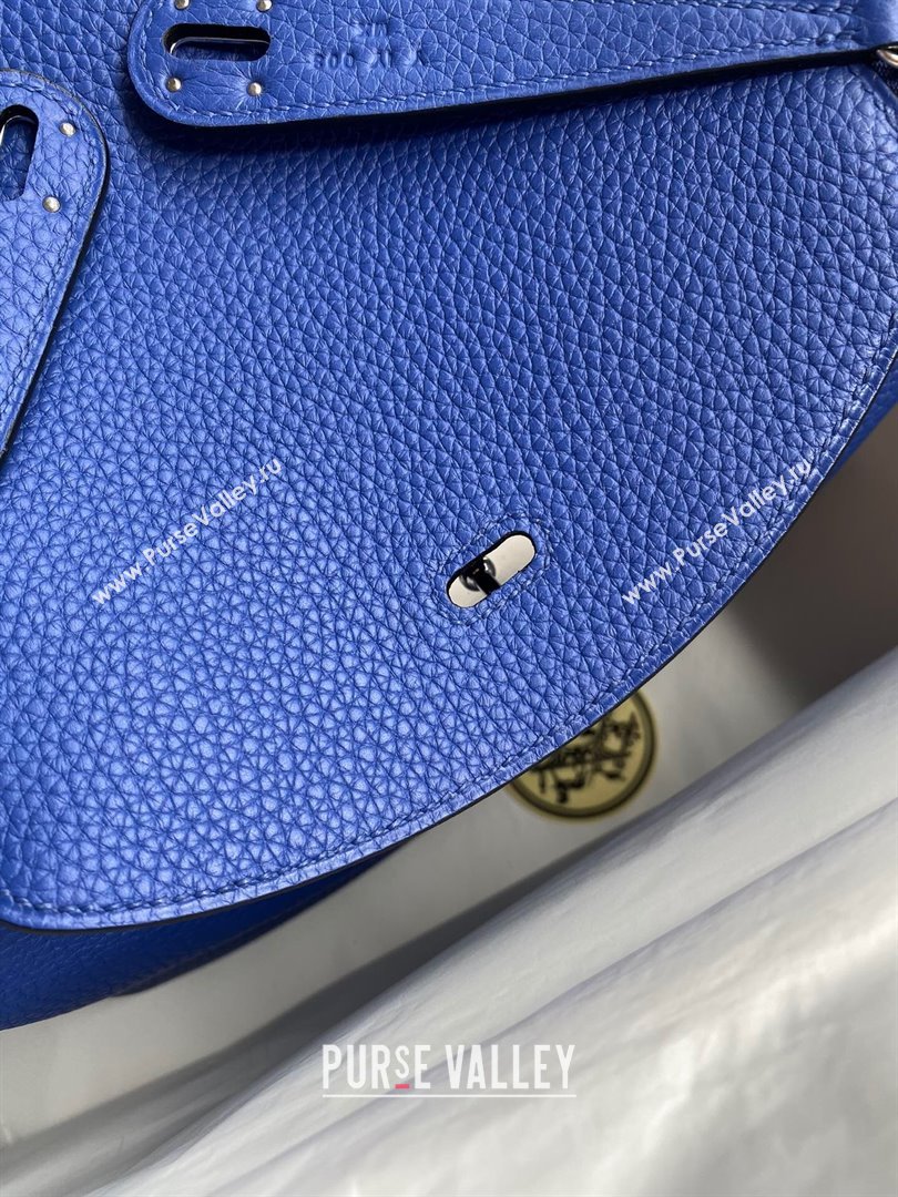 Hermes Lindy 26/30 Bag in Original Taurillon Clemence Leather Electric Blue/Silver 2024(Full Handmade) (XYA-24051509)
