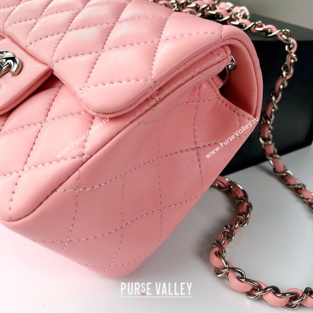 Chanel Lambskin Mini Square Classic Flap Bag A01115 Pink/Silver 2024 (YUND-24070217)