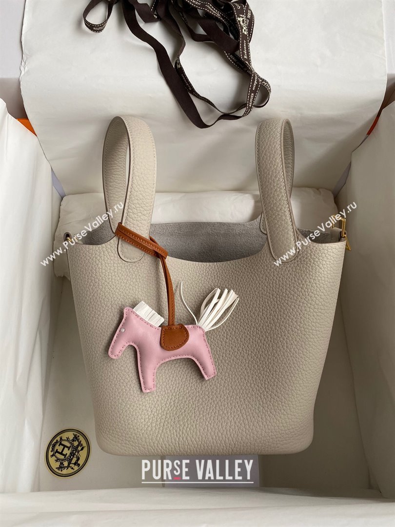 Hermes Picotin Lock Bag 18cm/22cm in Taurillon Clemence Leather Glacier White/Gold 2023 (Handmade) (M-23110711)