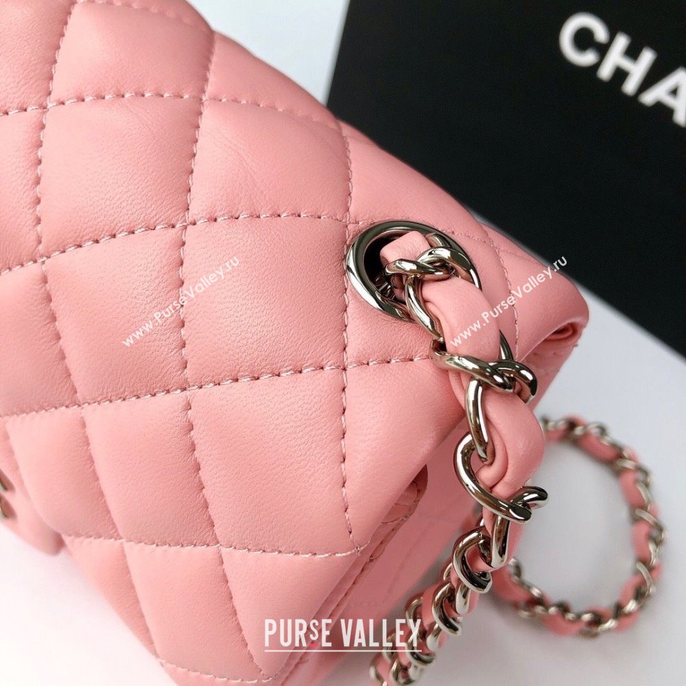 Chanel Lambskin Mini Square Classic Flap Bag A01115 Pink/Silver 2024 (YUND-24070217)