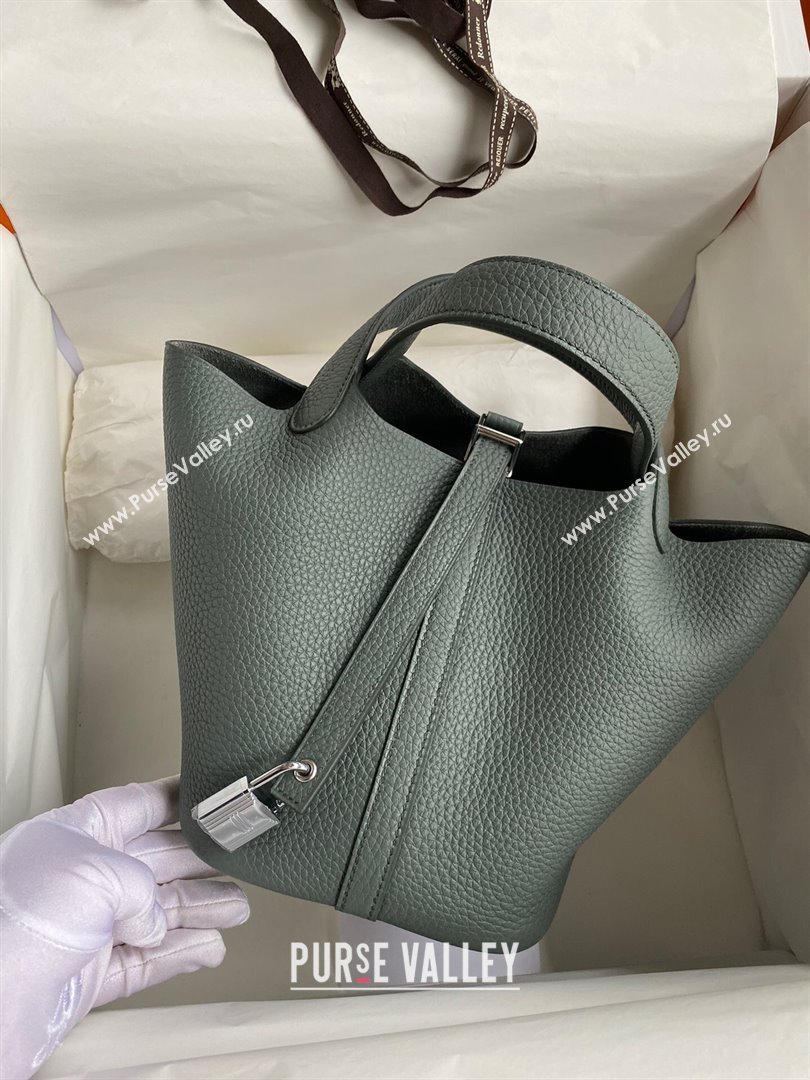 Hermes Picotin Lock Bag 18cm/22cm in Taurillon Clemence Leather Almond Green/Silver 2023 (Handmade) (M-23110717)