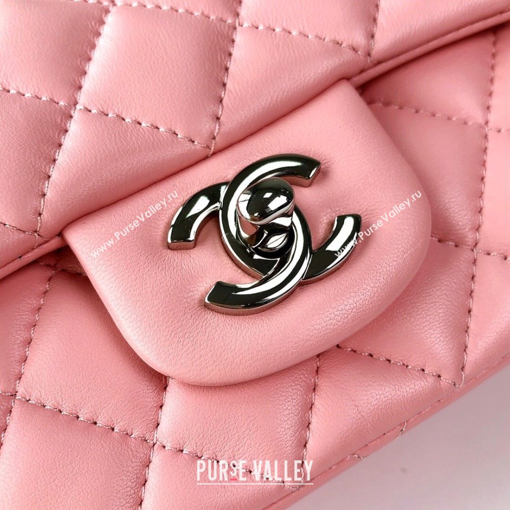 Chanel Lambskin Mini Square Classic Flap Bag A01115 Pink/Silver 2024 (YUND-24070217)