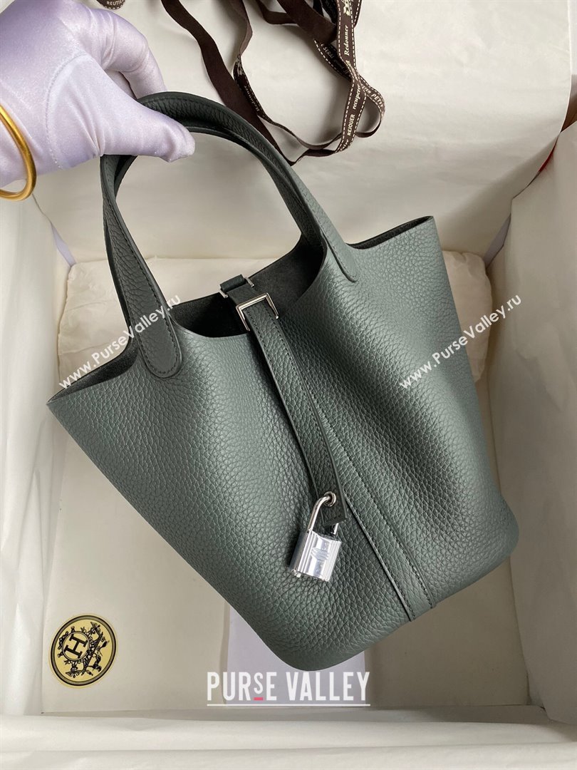 Hermes Picotin Lock Bag 18cm/22cm in Taurillon Clemence Leather Almond Green/Silver 2023 (Handmade) (M-23110717)