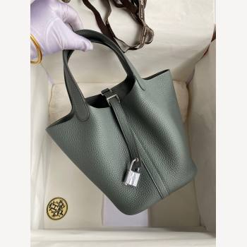 Hermes Picotin Lock Bag 18cm/22cm in Taurillon Clemence Leather Almond Green/Silver 2023 (Handmade) (M-23110717)