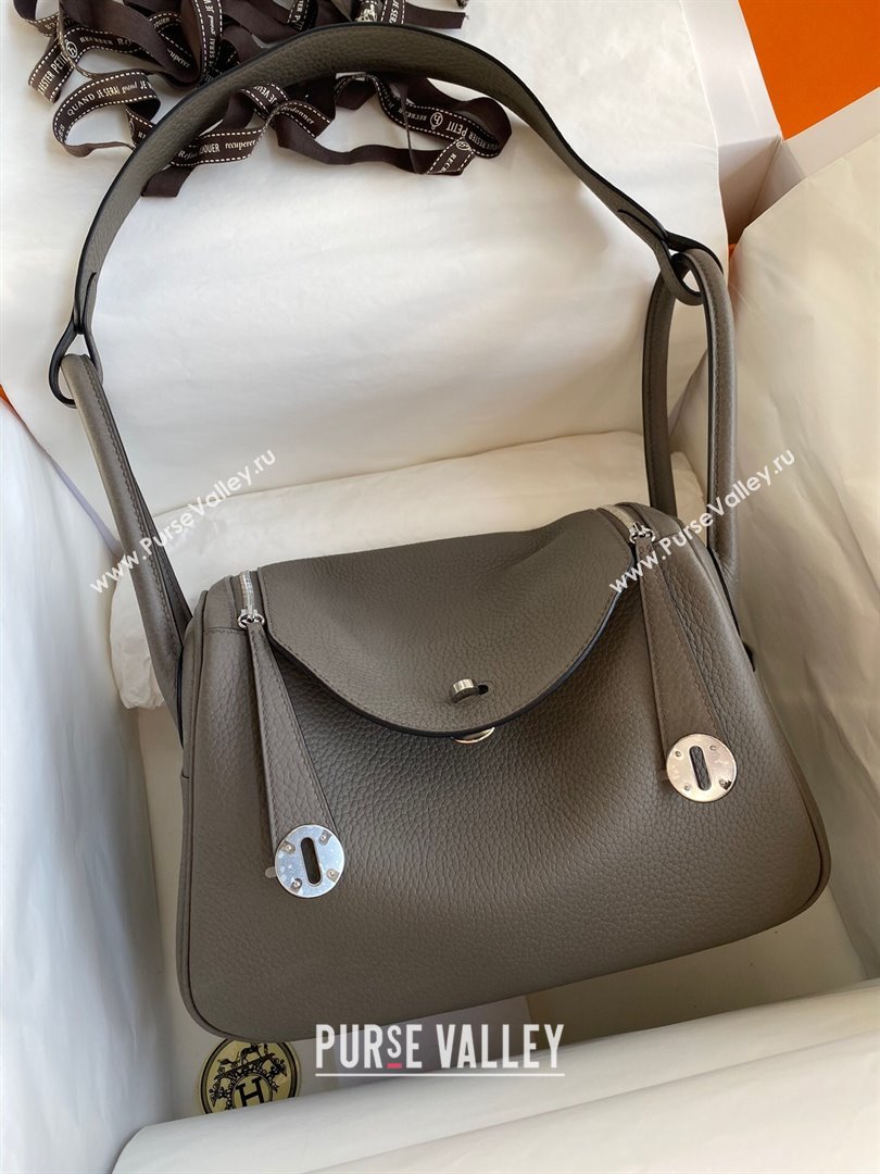 Hermes Lindy 26/30 Bag in Original Taurillon Clemence Leather Tinware Grey/Silver 2024(Full Handmade) (XYA-24051510)