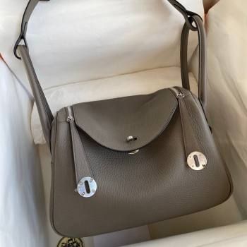 Hermes Lindy 26/30 Bag in Original Taurillon Clemence Leather Tinware Grey/Silver 2024(Full Handmade) (XYA-24051510)