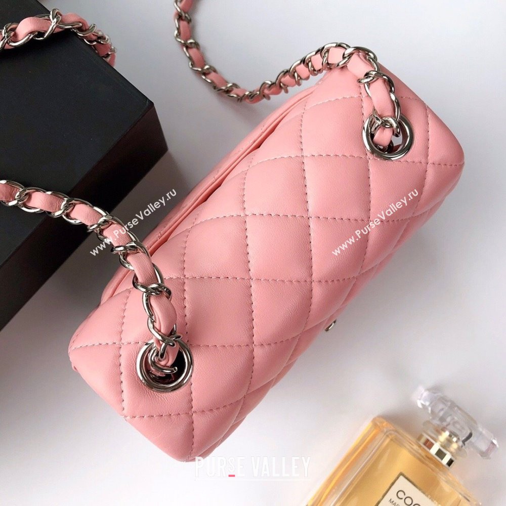 Chanel Lambskin Mini Square Classic Flap Bag A01115 Pink/Silver 2024 (YUND-24070217)