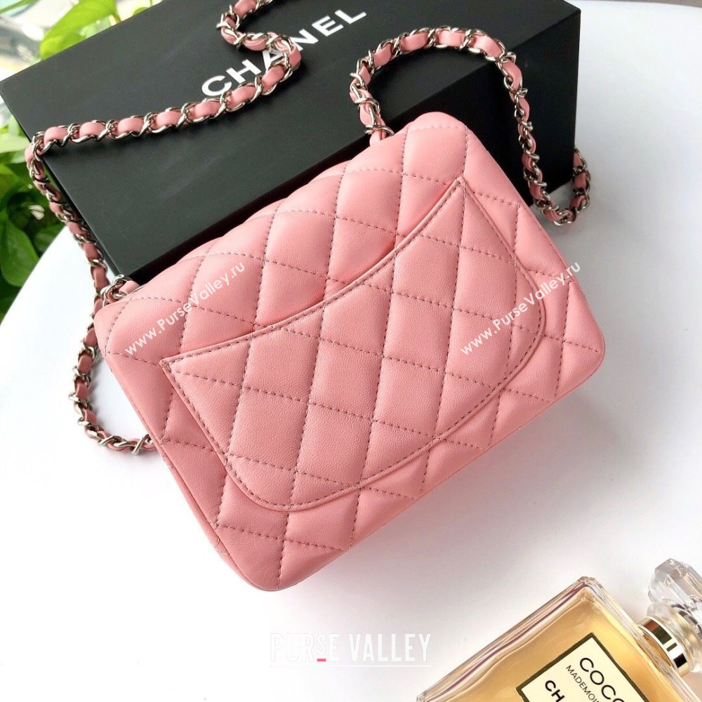 Chanel Lambskin Mini Square Classic Flap Bag A01115 Pink/Silver 2024 (YUND-24070217)