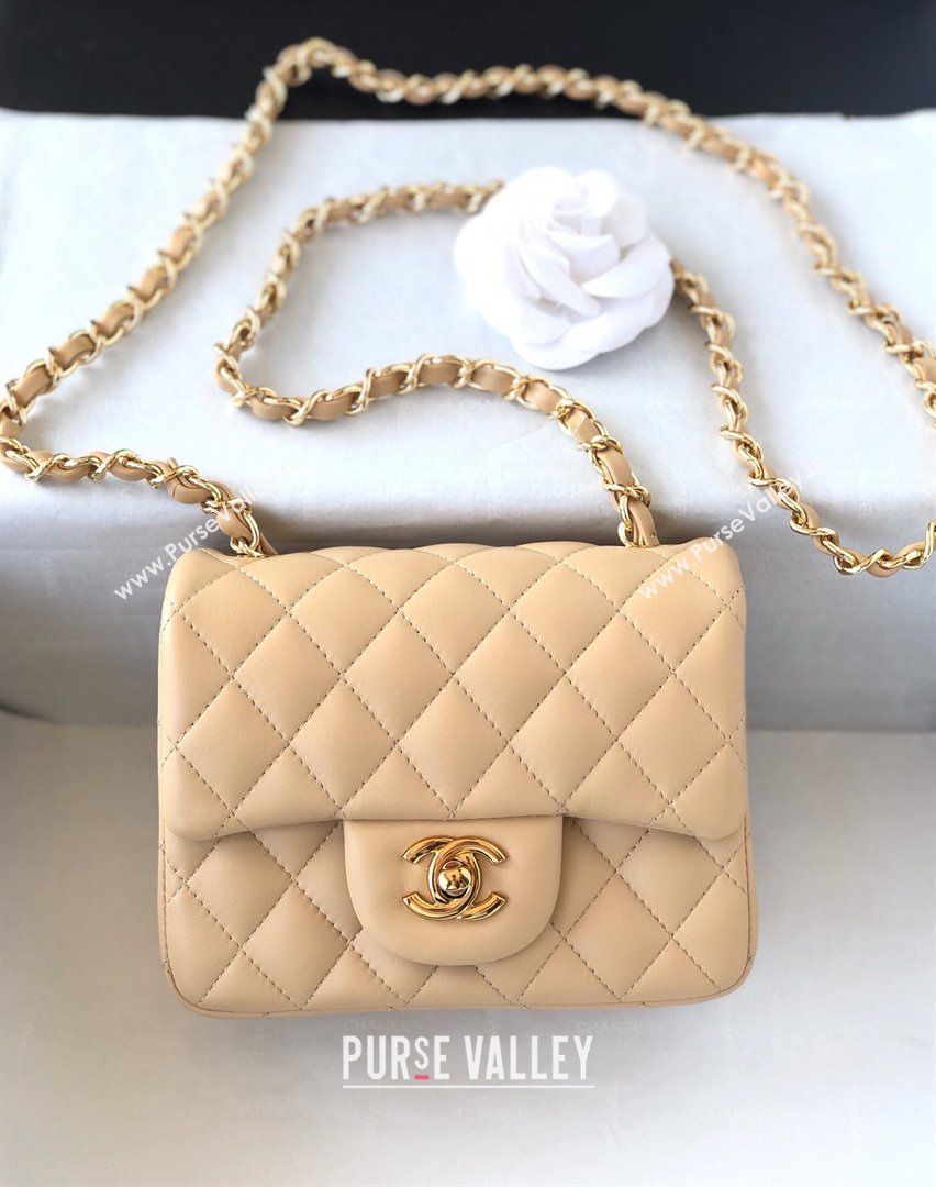 Chanel Lambskin Mini Square Classic Flap Bag A01115 Beige/Gold 2024 (YUND-24070216)