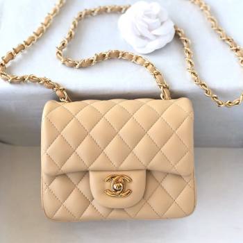 Chanel Lambskin Mini Square Classic Flap Bag A01115 Beige/Gold 2024 (YUND-24070216)