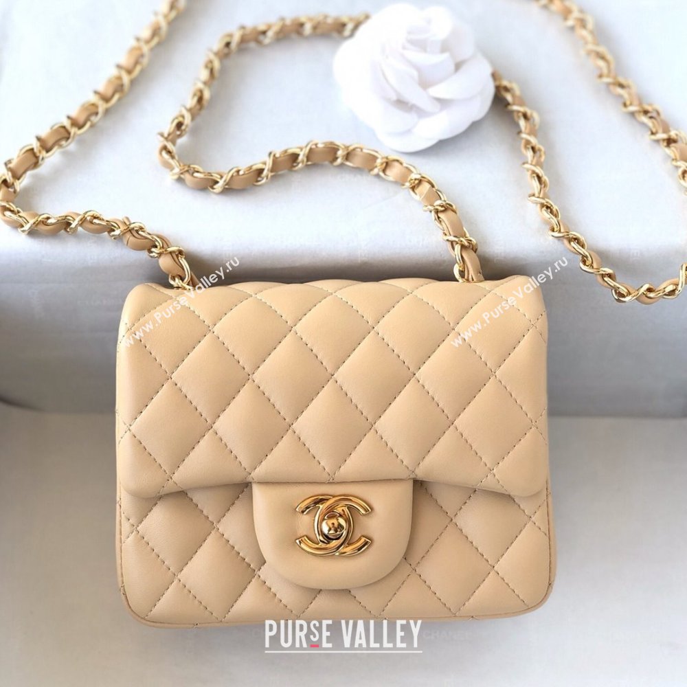 Chanel Lambskin Mini Square Classic Flap Bag A01115 Beige/Gold 2024 (YUND-24070216)