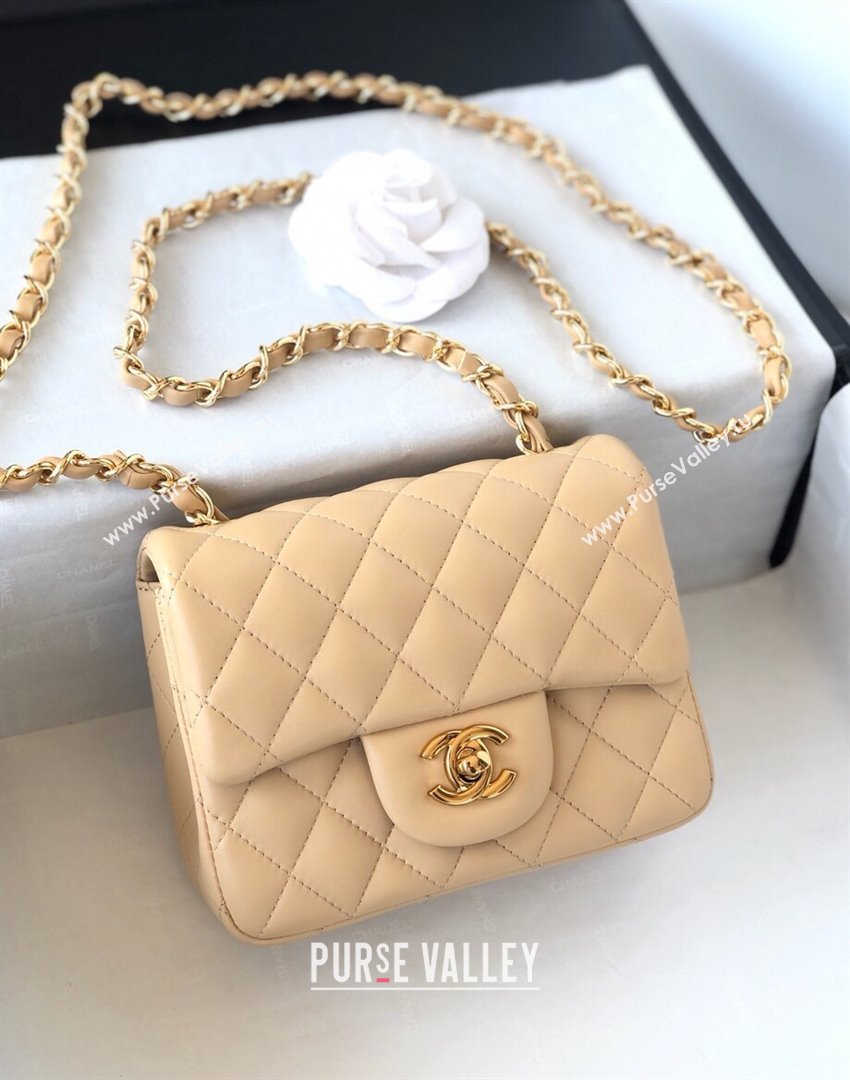 Chanel Lambskin Mini Square Classic Flap Bag A01115 Beige/Gold 2024 (YUND-24070216)