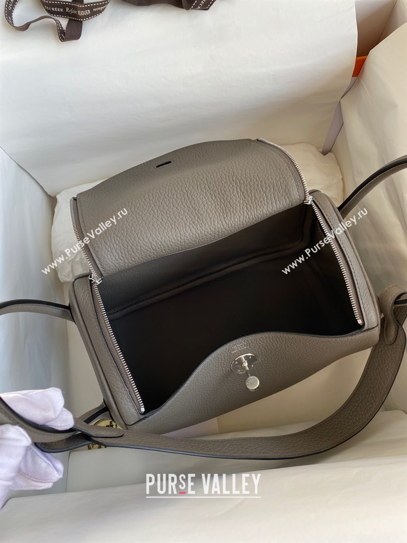 Hermes Lindy 26/30 Bag in Original Taurillon Clemence Leather Tinware Grey/Silver 2024(Full Handmade) (XYA-24051510)