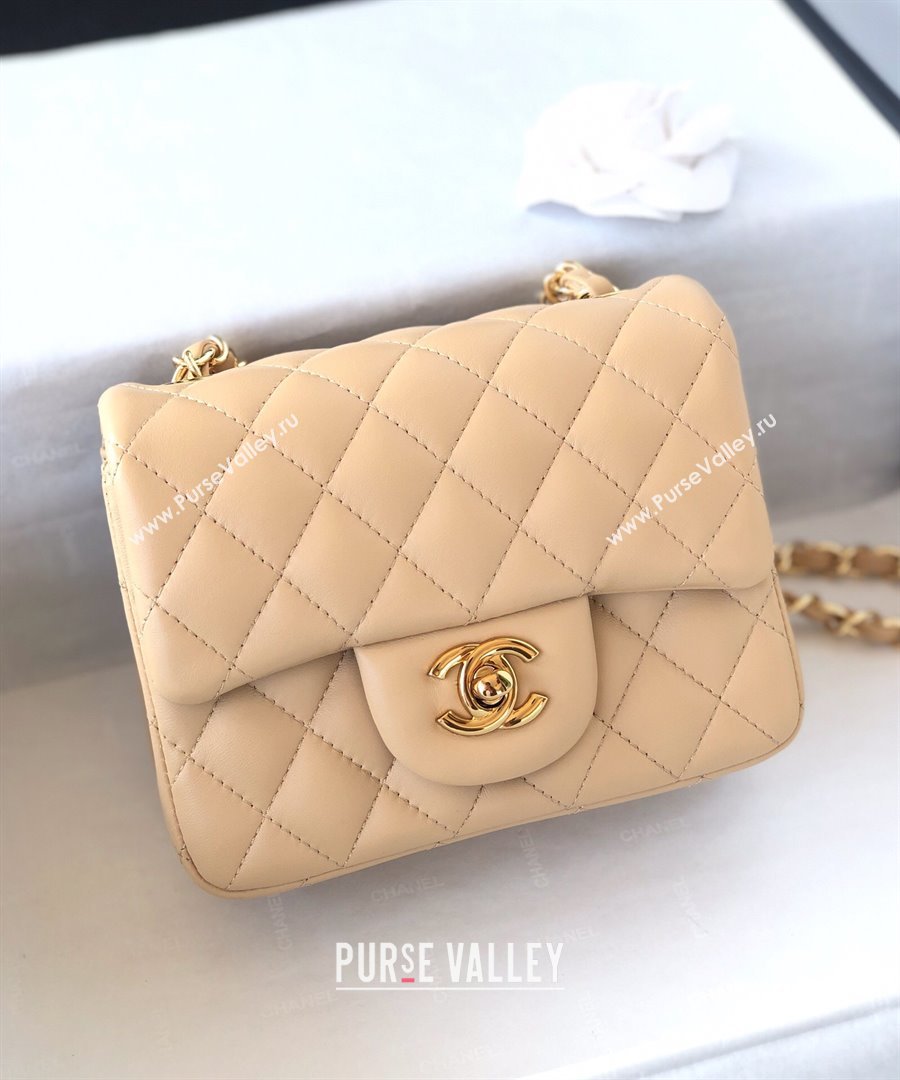 Chanel Lambskin Mini Square Classic Flap Bag A01115 Beige/Gold 2024 (YUND-24070216)