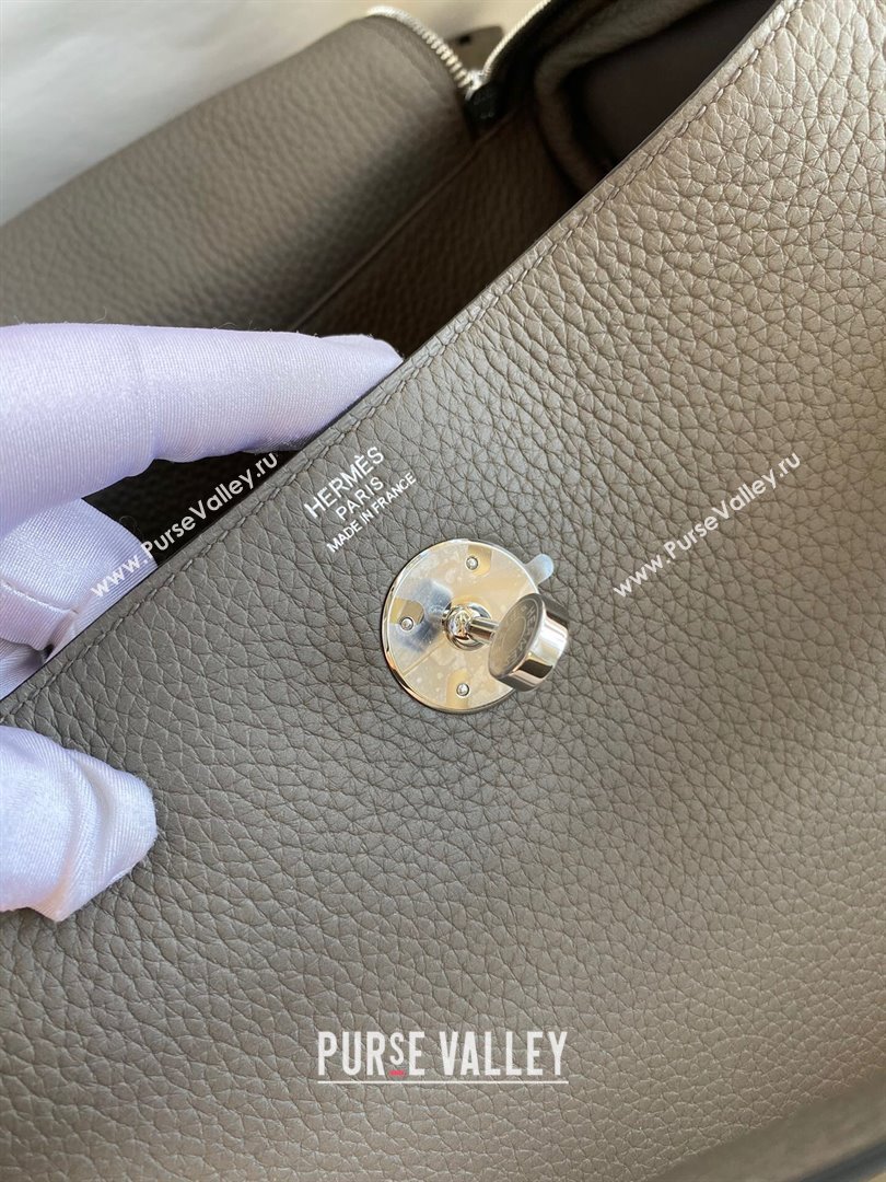 Hermes Lindy 26/30 Bag in Original Taurillon Clemence Leather Tinware Grey/Silver 2024(Full Handmade) (XYA-24051510)