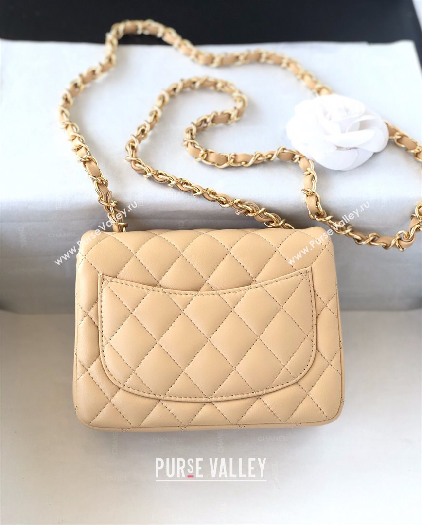 Chanel Lambskin Mini Square Classic Flap Bag A01115 Beige/Gold 2024 (YUND-24070216)