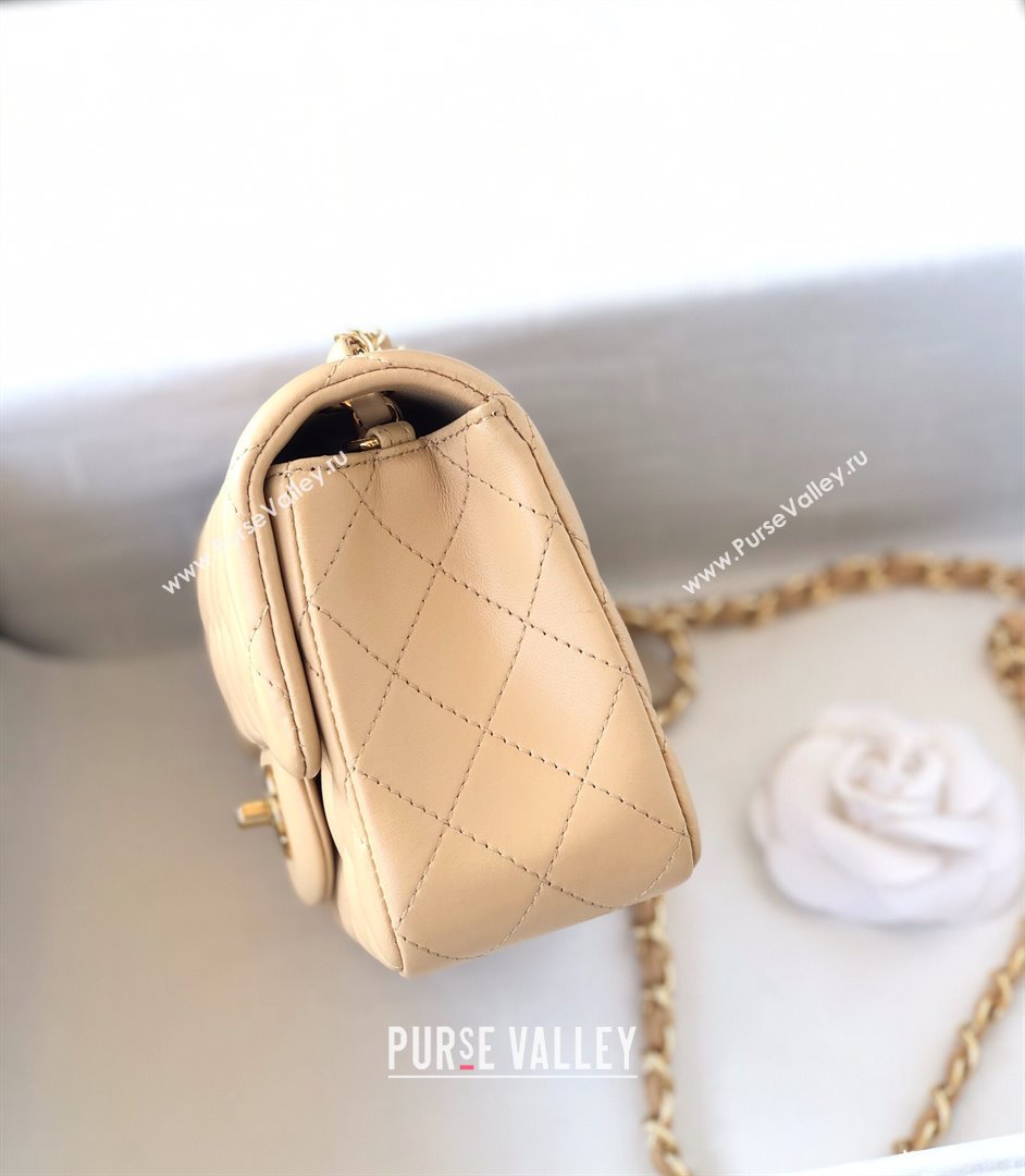 Chanel Lambskin Mini Square Classic Flap Bag A01115 Beige/Gold 2024 (YUND-24070216)