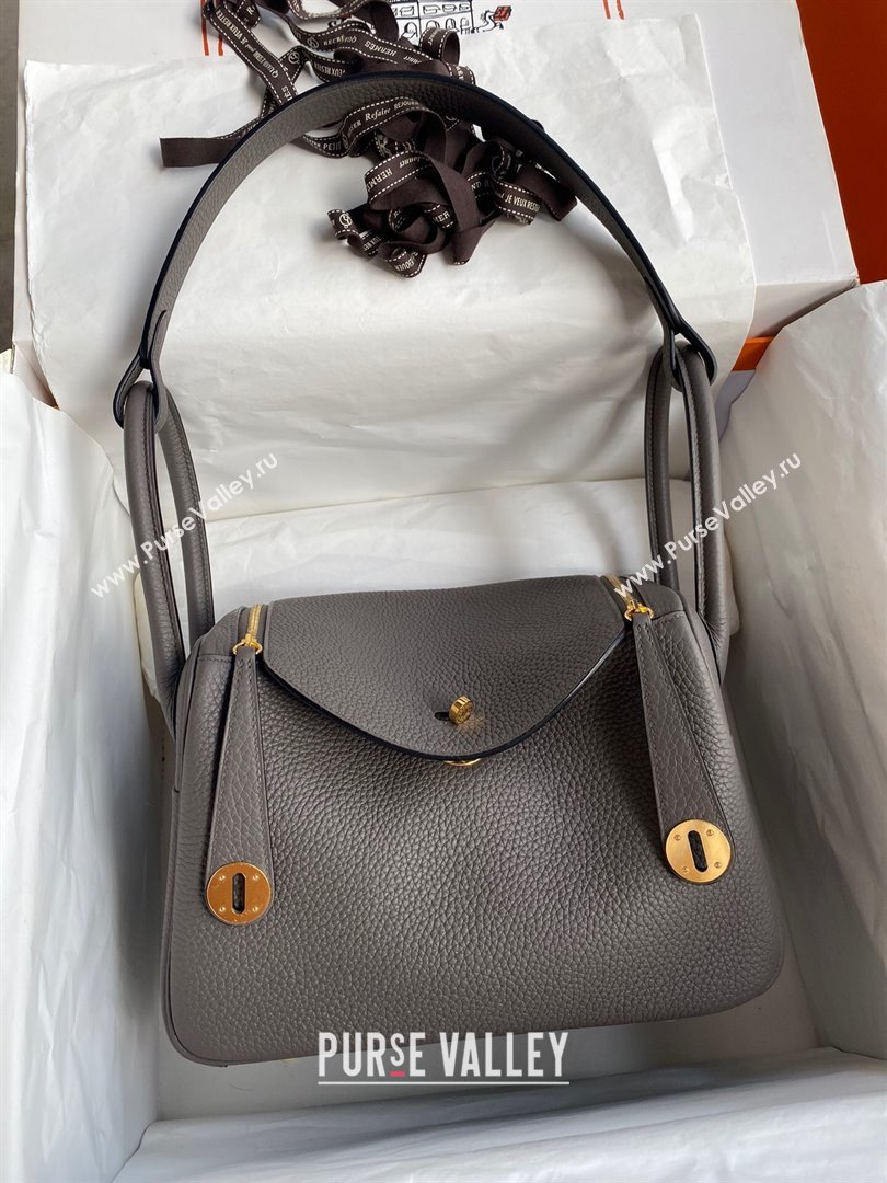 Hermes Lindy 26/30 Bag in Original Taurillon Clemence Leather Tinware Grey/Gold 2024(Full Handmade) (XYA-24051511)