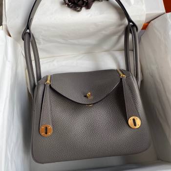 Hermes Lindy 26/30 Bag in Original Taurillon Clemence Leather Tinware Grey/Gold 2024(Full Handmade) (XYA-24051511)