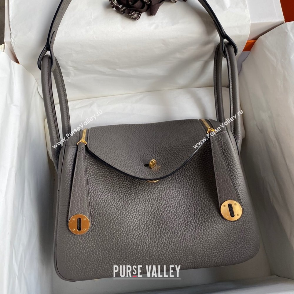 Hermes Lindy 26/30 Bag in Original Taurillon Clemence Leather Tinware Grey/Gold 2024(Full Handmade) (XYA-24051511)