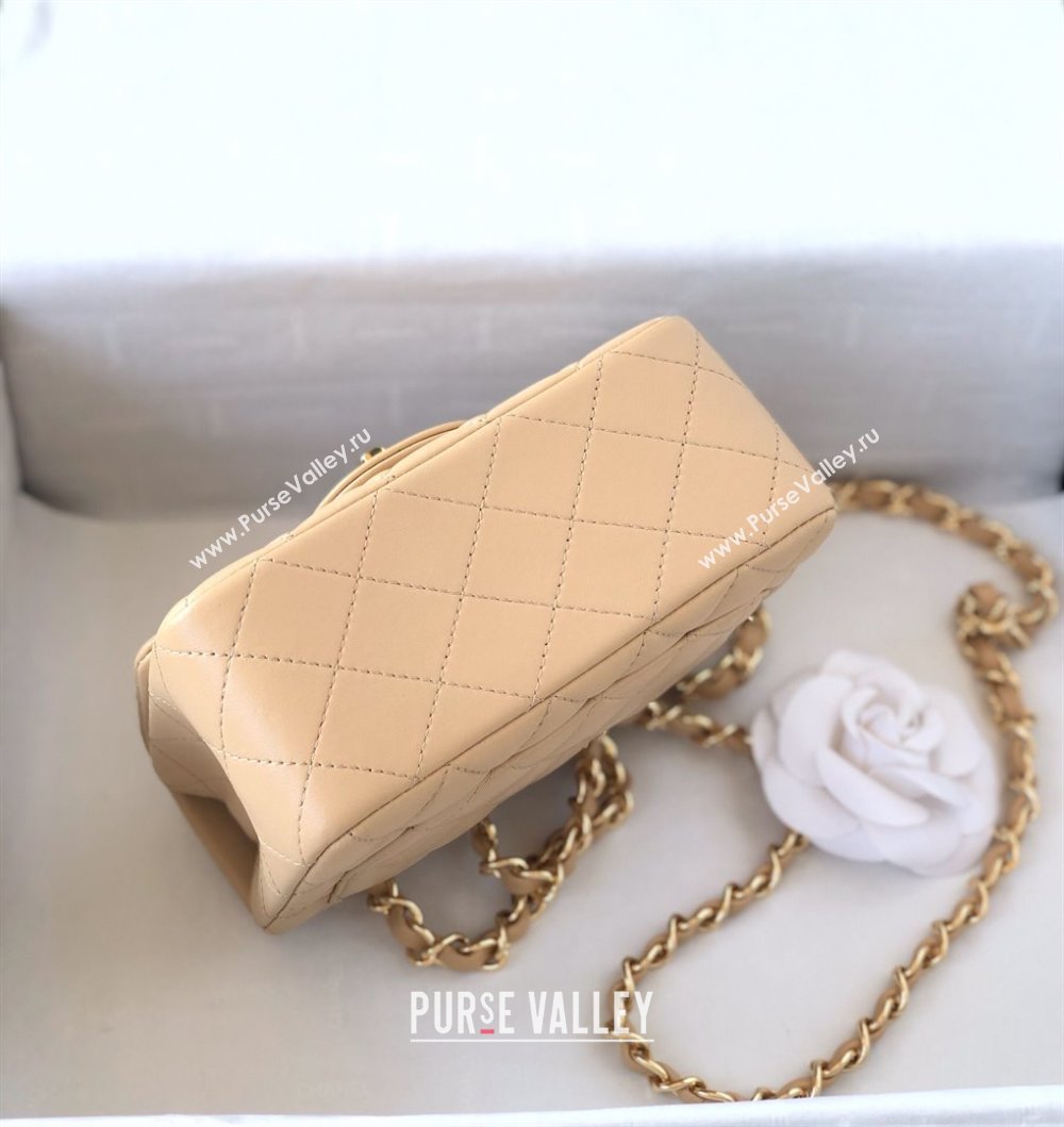 Chanel Lambskin Mini Square Classic Flap Bag A01115 Beige/Gold 2024 (YUND-24070216)