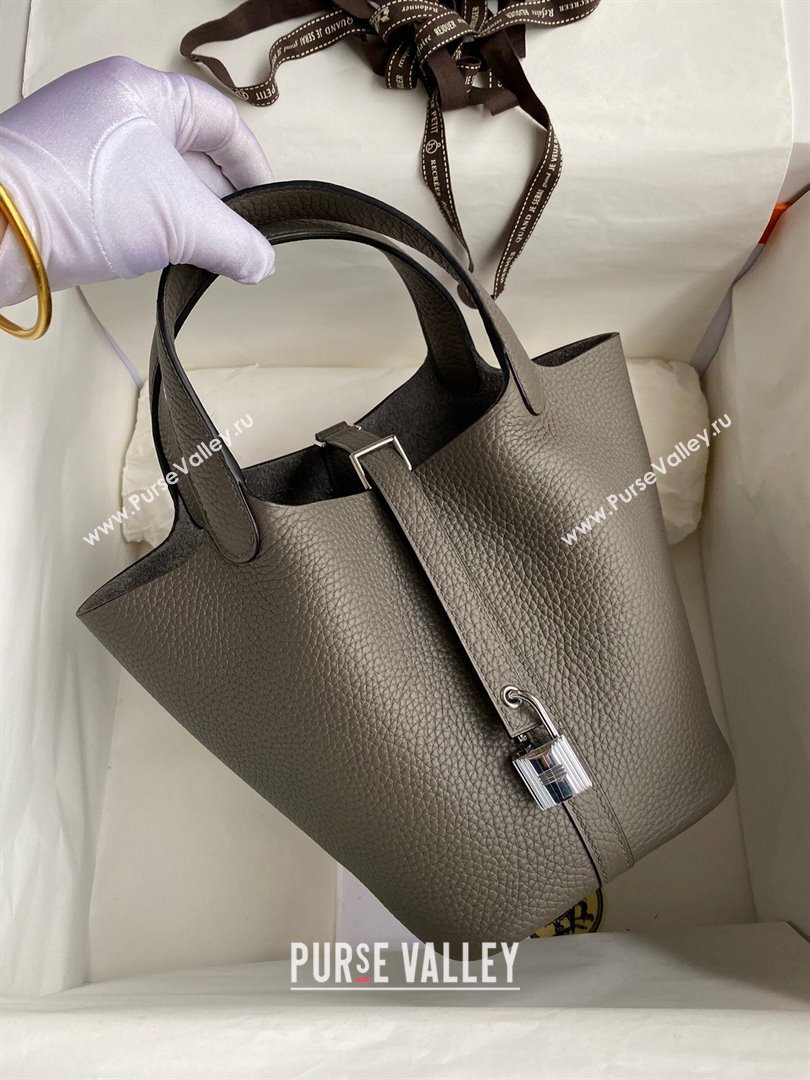 Hermes Picotin Lock Bag 18cm/22cm in Taurillon Clemence Leather Tinware Grey/Silver 2023 (Handmade) (M-23110718)