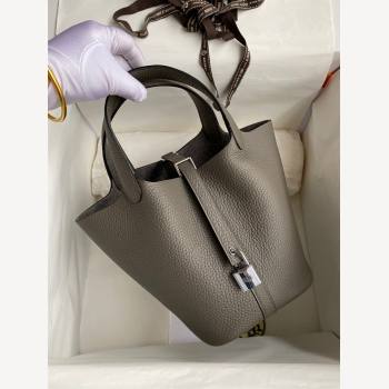 Hermes Picotin Lock Bag 18cm/22cm in Taurillon Clemence Leather Tinware Grey/Silver 2023 (Handmade) (M-23110718)