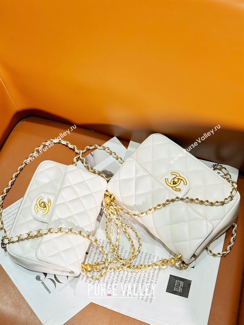 Chanel Shiny Lambskin Mini Flap Bag with Chain and Pearls AS4385 White 2024 (YEZI-24032209)