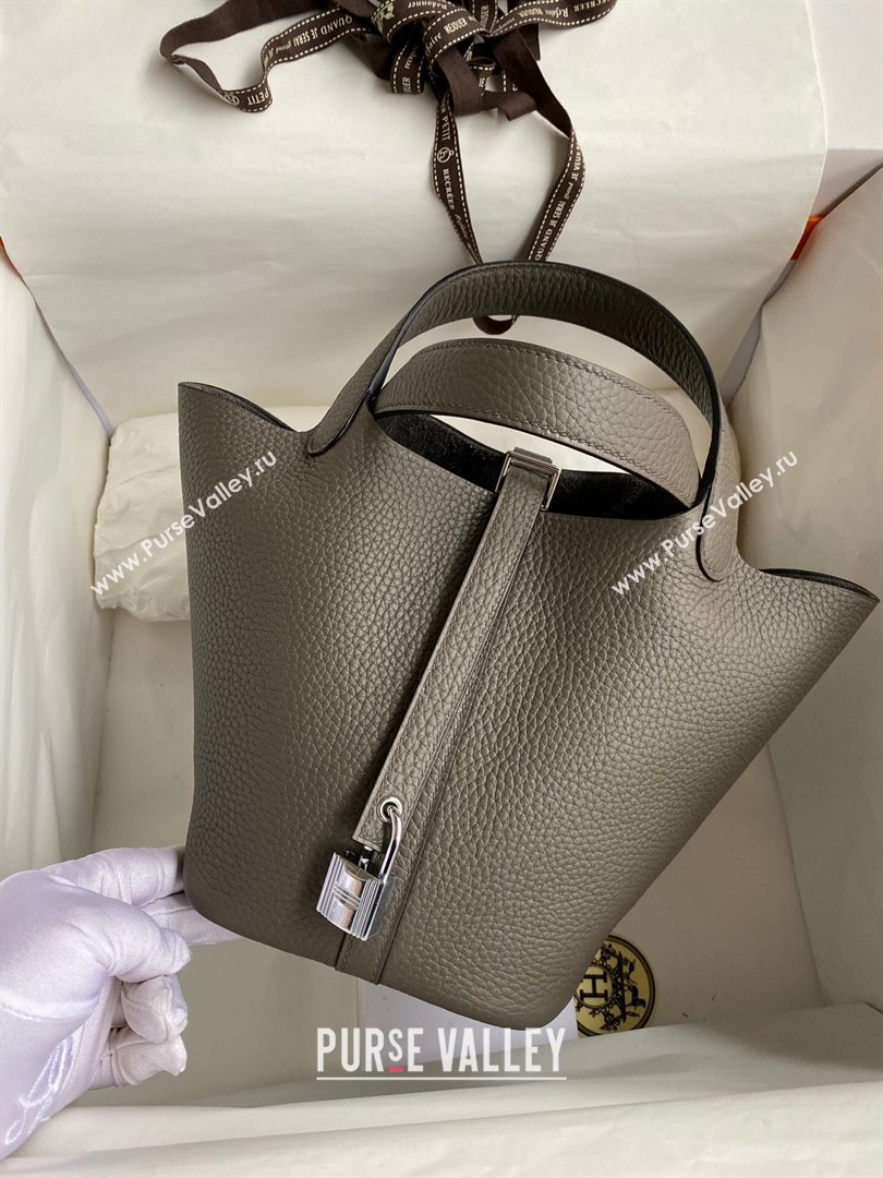 Hermes Picotin Lock Bag 18cm/22cm in Taurillon Clemence Leather Tinware Grey/Silver 2023 (Handmade) (M-23110718)