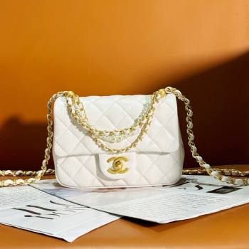 Chanel Shiny Lambskin Mini Flap Bag with Chain and Pearls AS4385 White 2024 (YEZI-24032209)