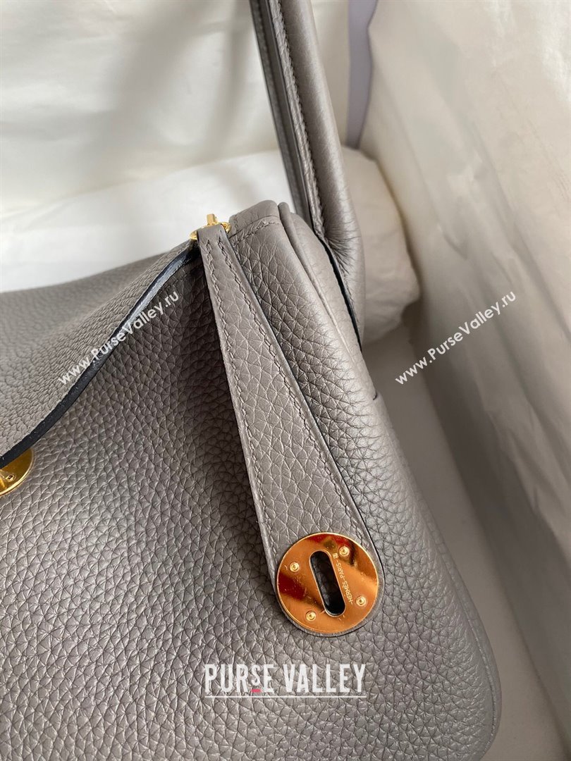 Hermes Lindy 26/30 Bag in Original Taurillon Clemence Leather Tinware Grey/Gold 2024(Full Handmade) (XYA-24051511)