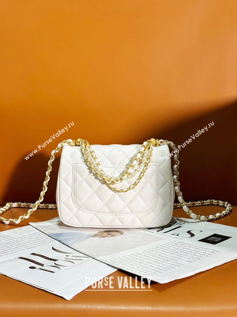 Chanel Shiny Lambskin Mini Flap Bag with Chain and Pearls AS4385 White 2024 (YEZI-24032209)