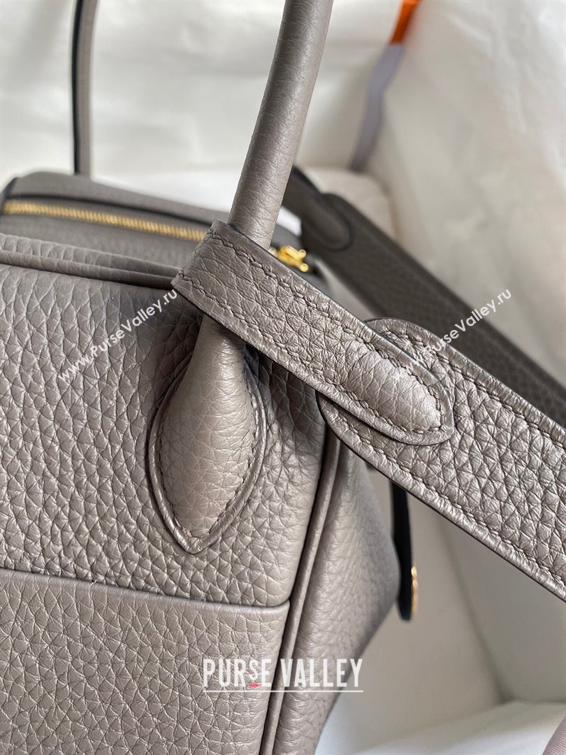 Hermes Lindy 26/30 Bag in Original Taurillon Clemence Leather Tinware Grey/Gold 2024(Full Handmade) (XYA-24051511)