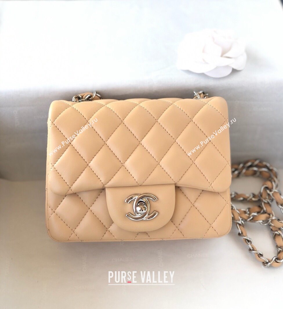 Chanel Lambskin Mini Square Classic Flap Bag A01115 Beige/Silver 2024 (YUND-24070218)