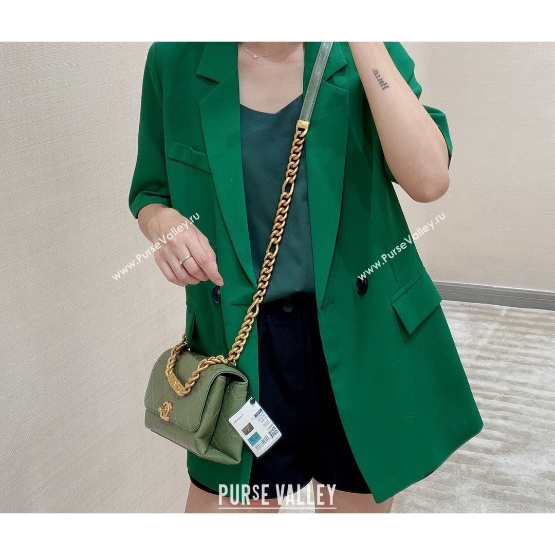 Chanel Grained Calfskin & Gold-Tone Metal Mini Flap Bag AS2711 Green 2021 (SM-21082745)