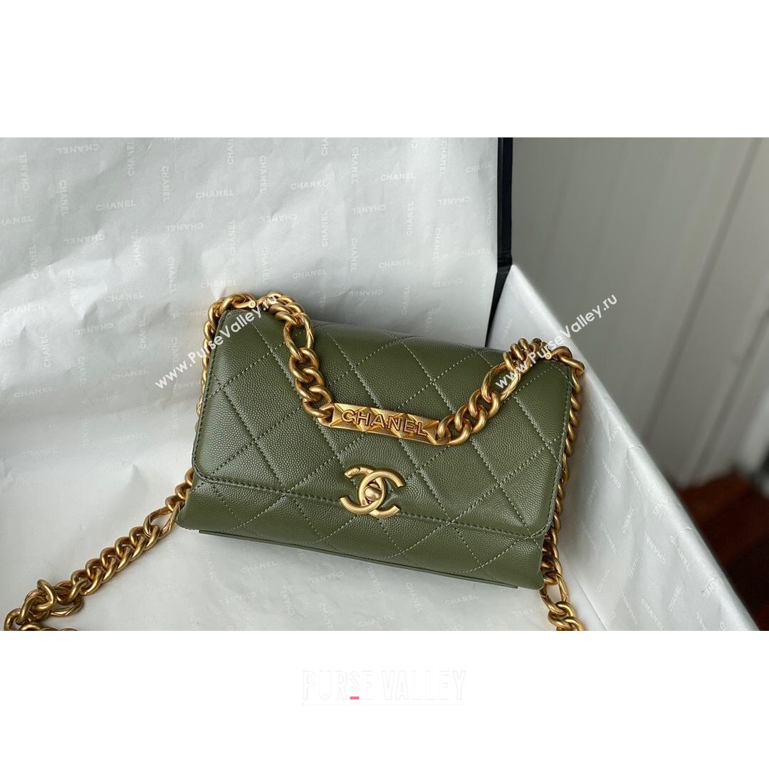 Chanel Grained Calfskin & Gold-Tone Metal Mini Flap Bag AS2711 Green 2021 (SM-21082745)