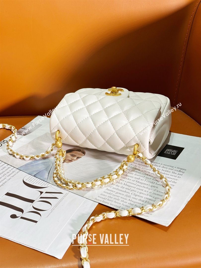 Chanel Shiny Lambskin Mini Flap Bag with Chain and Pearls AS4385 White 2024 (YEZI-24032209)