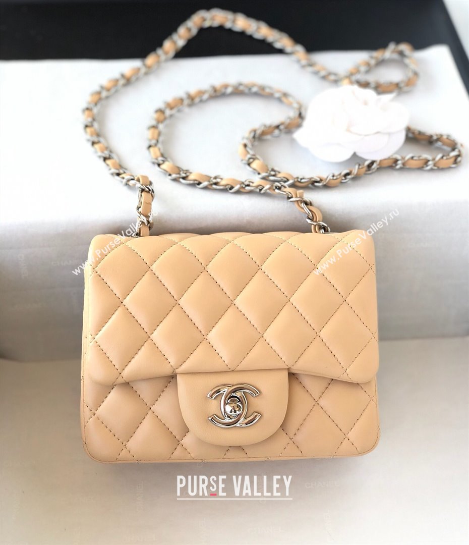 Chanel Lambskin Mini Square Classic Flap Bag A01115 Beige/Silver 2024 (YUND-24070218)