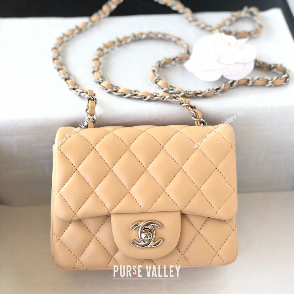 Chanel Lambskin Mini Square Classic Flap Bag A01115 Beige/Silver 2024 (YUND-24070218)