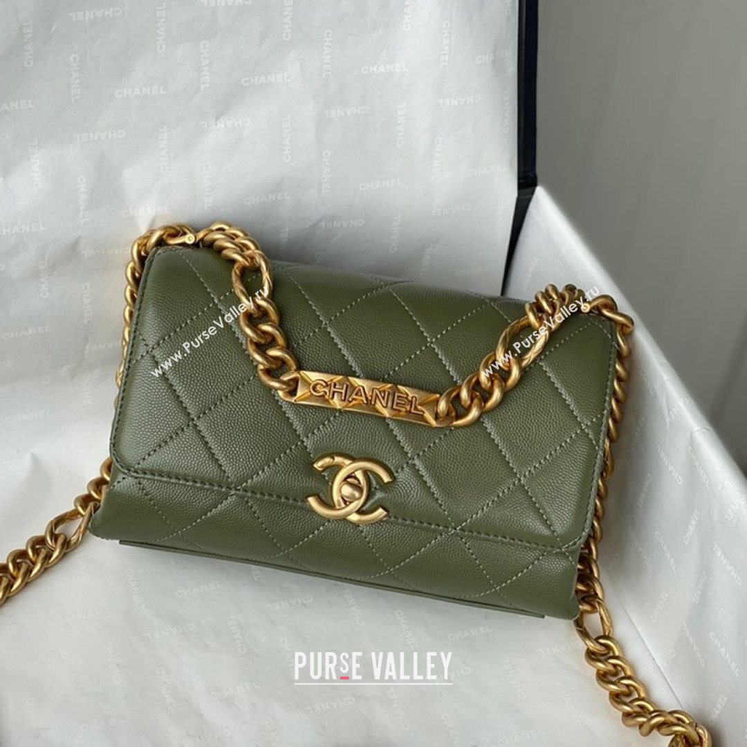 Chanel Grained Calfskin & Gold-Tone Metal Mini Flap Bag AS2711 Green 2021 (SM-21082745)