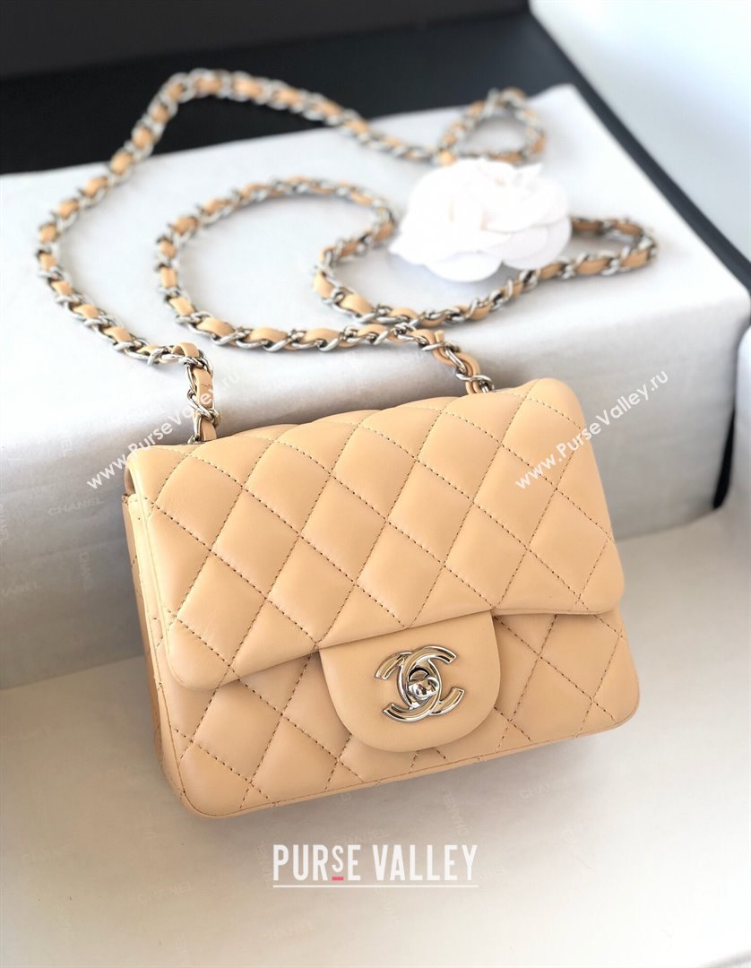 Chanel Lambskin Mini Square Classic Flap Bag A01115 Beige/Silver 2024 (YUND-24070218)