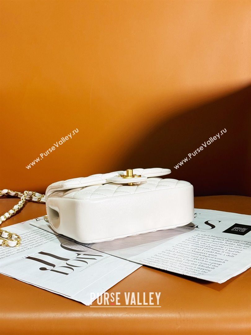 Chanel Shiny Lambskin Mini Flap Bag with Chain and Pearls AS4385 White 2024 (YEZI-24032209)