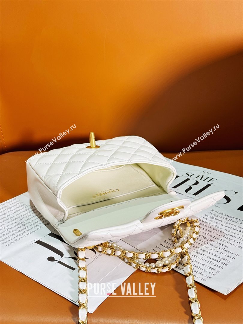 Chanel Shiny Lambskin Mini Flap Bag with Chain and Pearls AS4385 White 2024 (YEZI-24032209)