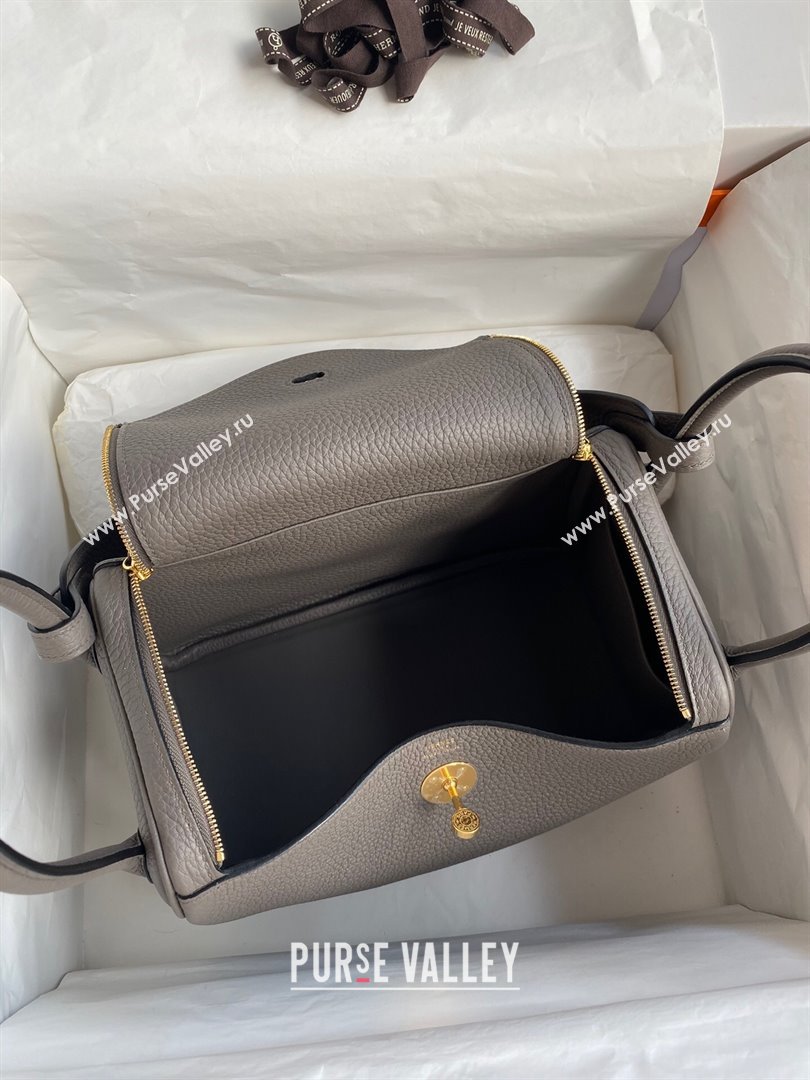Hermes Lindy 26/30 Bag in Original Taurillon Clemence Leather Tinware Grey/Gold 2024(Full Handmade) (XYA-24051511)