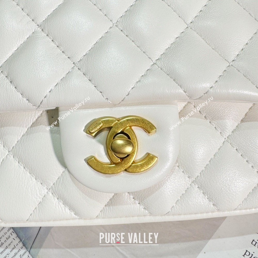 Chanel Shiny Lambskin Mini Flap Bag with Chain and Pearls AS4385 White 2024 (YEZI-24032209)