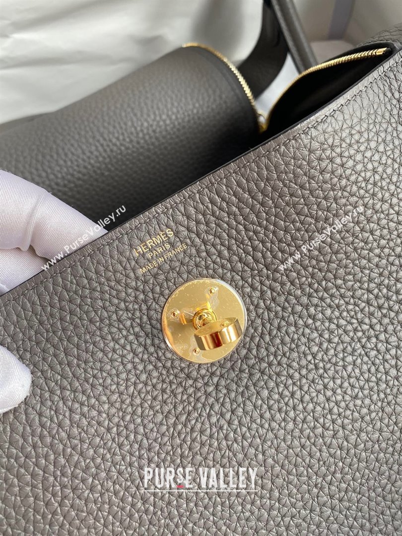 Hermes Lindy 26/30 Bag in Original Taurillon Clemence Leather Tinware Grey/Gold 2024(Full Handmade) (XYA-24051511)