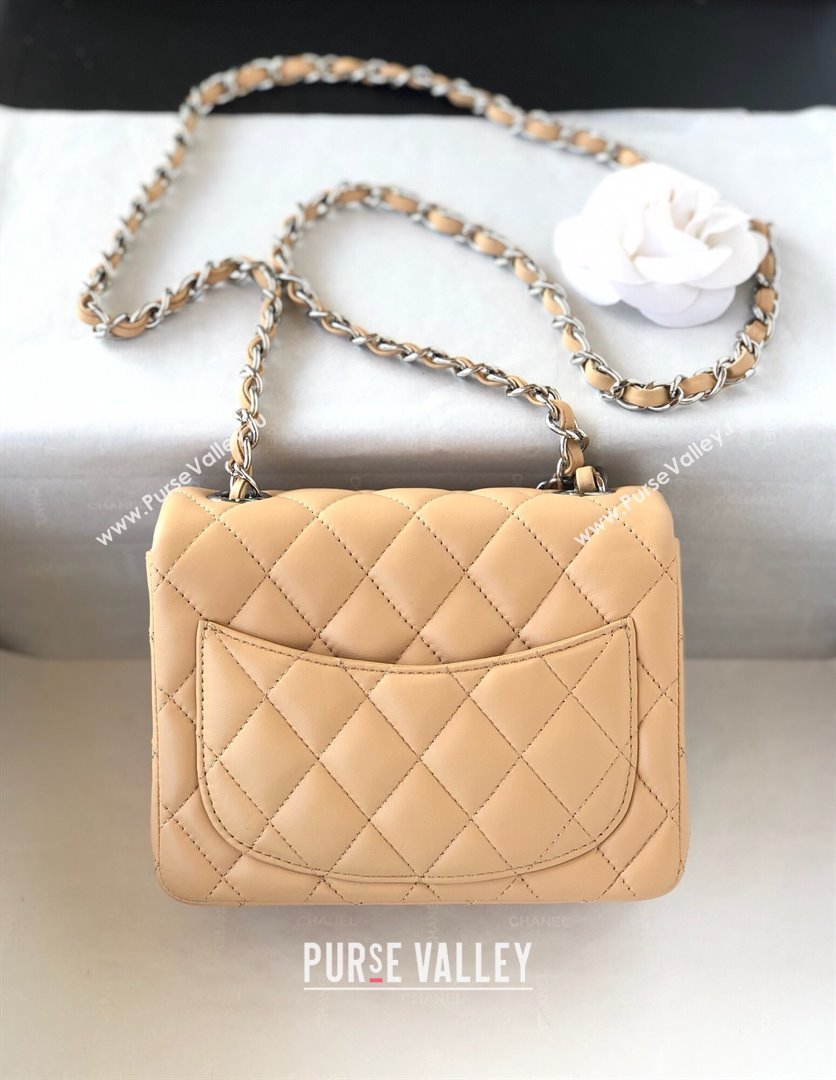 Chanel Lambskin Mini Square Classic Flap Bag A01115 Beige/Silver 2024 (YUND-24070218)