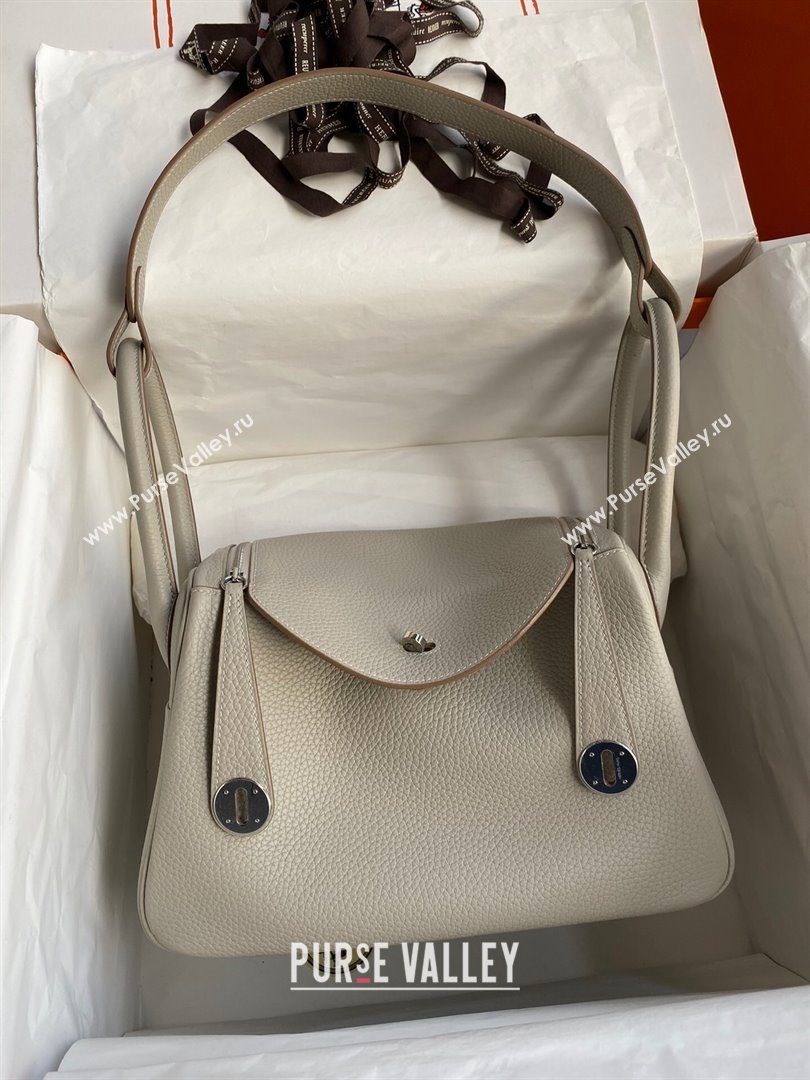 Hermes Lindy 26/30 Bag in Original Taurillon Clemence Leather Glacier White/Silver 2024(Full Handmade) (XYA-24051512)